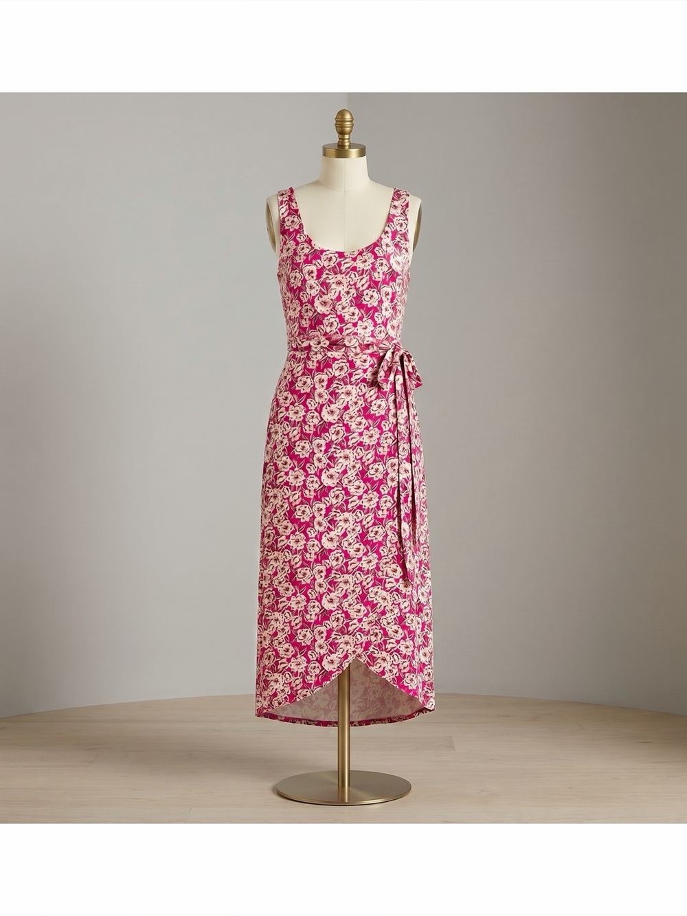 LOFT Beach Floral Wrap Midi Dress in Hot Pink Poppy, Size S